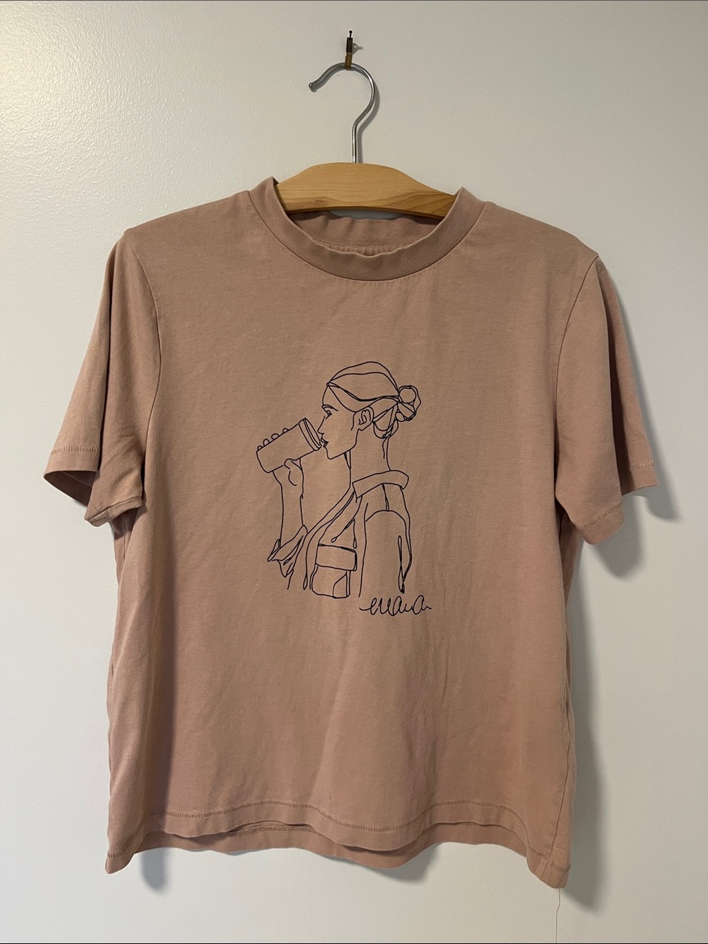 Simons Icône Dusty Pink Organic Cotton Short Sleeved Tee, with Motif, Medium